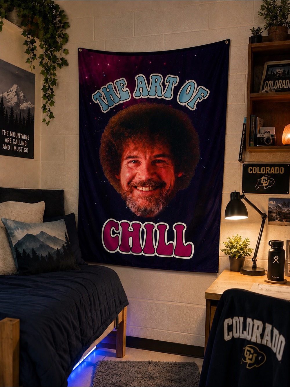 Bob Ross 'The Art of Chill' Face Banner - Blue & Purple 30” x 50” Banner